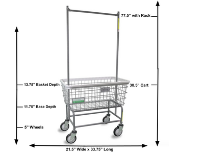 Antimicrobial Large Capacity Laundry Cart w/ Double Pole Rack