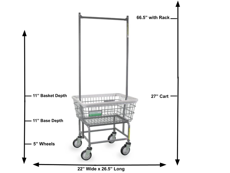 Antimicrobial Laundry Cart w/ Double Pole Rack