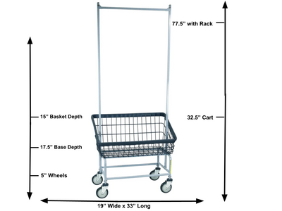 DURA-SEVEN™ LARGE FRONT LOAD WIRE LAUNDRY CART W/ DOUBLE POLE RACK