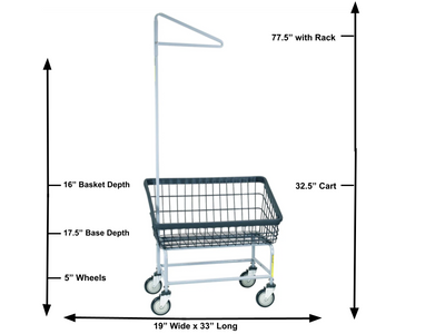 DURA-SEVEN™ LARGE FRONT LOAD WIRE LAUNDRY CART W/ SINGLE POLE RACK